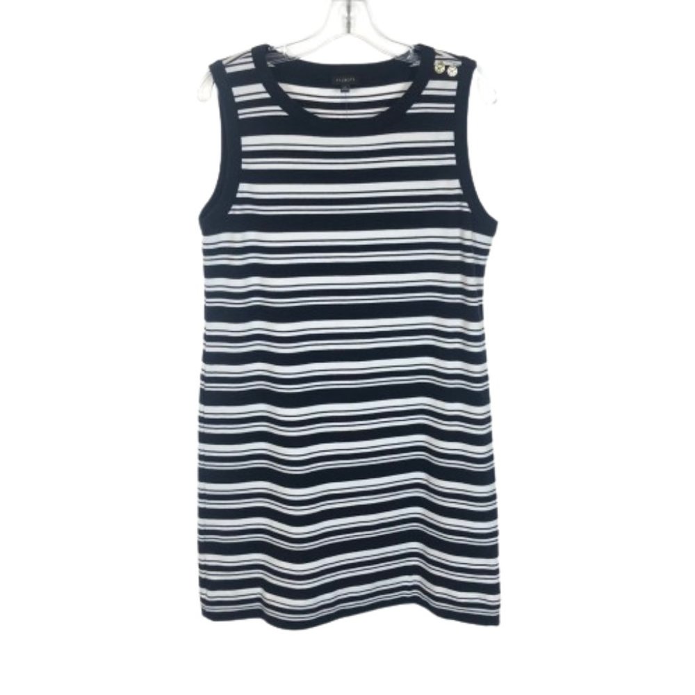 NWT Womens Size Medium Talbots Navy Blue White Nautical Stripe Sheath Mini Dress